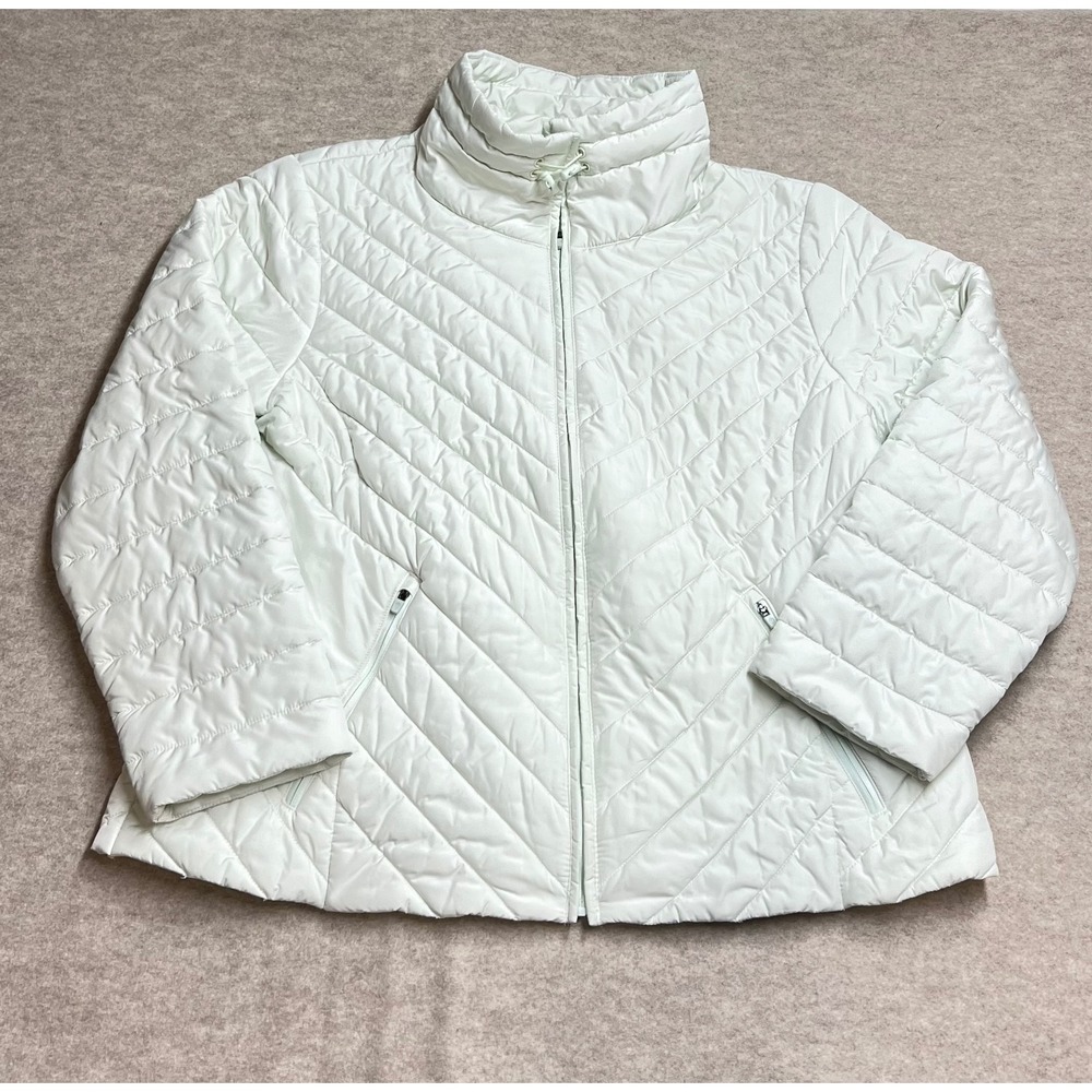 T by Talbots Packable Puffer Jacket XL Mint Green Chevron Quilted Zip Up EUC